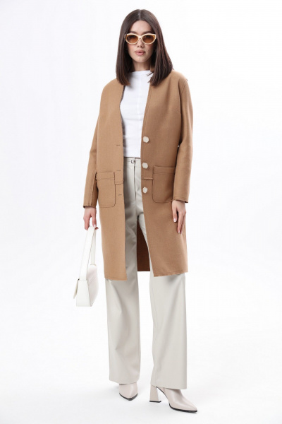 Демисезонное пальто из шерстяной ткани с накладными карманами LM WO4318-1 - фото 3