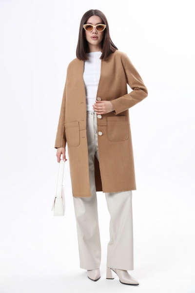 Бежевое шерстяное пальто с эффектом «шов наружу» и накладными карманами LM WO5318-1 - фото 2