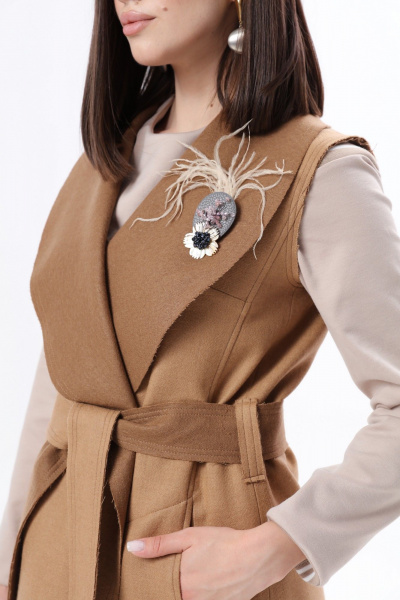 Длинный жилет из шерстяной ткани с нагрудными карманами и поясом LM WO46-1 - фото 10