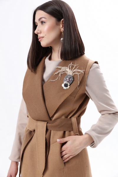 Длинный жилет из шерстяной ткани с нагрудными карманами и поясом LM WO46-1 - фото 9