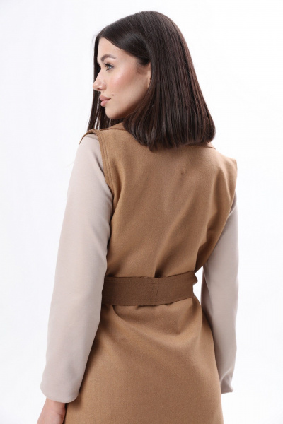 Длинный жилет из шерстяной ткани с нагрудными карманами и поясом LM WO46-1 - фото 8