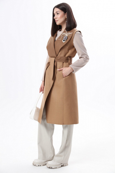 Длинный жилет из шерстяной ткани с нагрудными карманами и поясом LM WO46-1 - фото 6