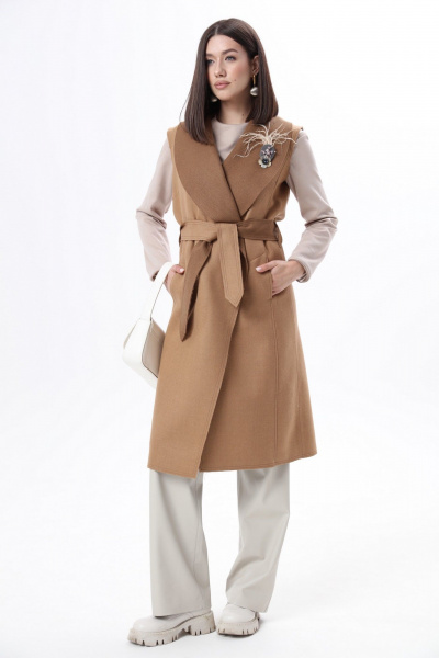 Длинный жилет из шерстяной ткани с нагрудными карманами и поясом LM WO46-1 - фото 5