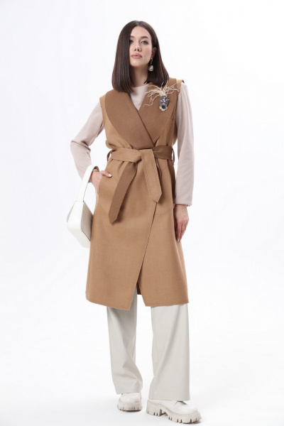 Длинный жилет из шерстяной ткани с нагрудными карманами и поясом LM WO46-1 - фото 4