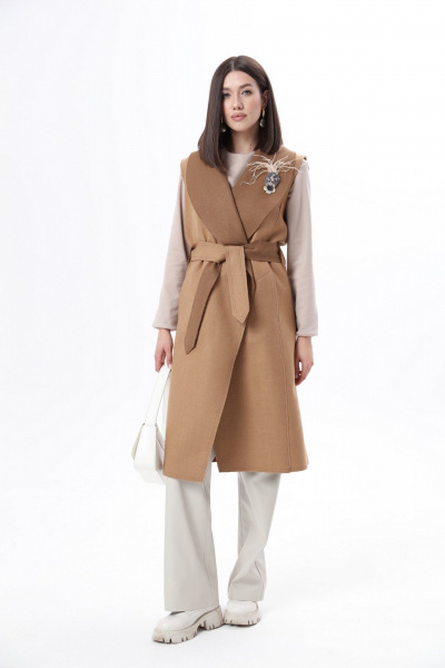 Длинный жилет из шерстяной ткани с нагрудными карманами и поясом LM WO46-1 - фото 3