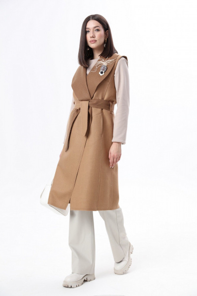 Длинный жилет из шерстяной ткани с нагрудными карманами и поясом LM WO46-1 - фото 2