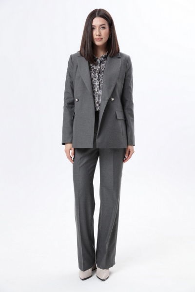 Костюм 2-ка жакет и брюки прямого силуэта для деловых образов LM К6667 серый - фото 3
