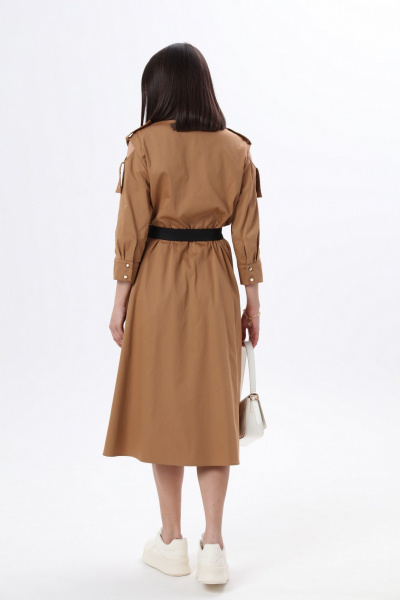 Длинное платье в стиле сафари с накладными карманами и съемным поясом LM М38 беж - фото 8