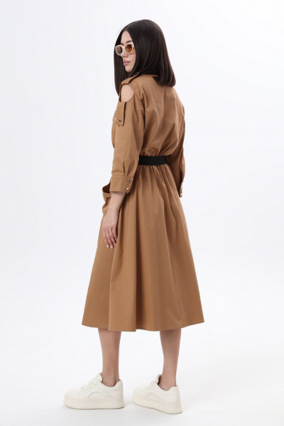 Длинное платье в стиле сафари с накладными карманами и съемным поясом LM М38 беж - фото 7