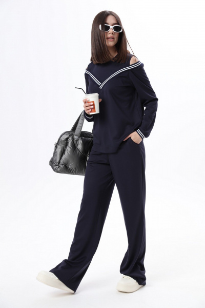 Комплект брюки и джемпер с открытыми плечами из трикотажа LM К1347 синий - фото 5