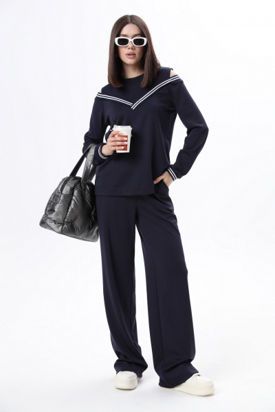 Комплект брюки и джемпер с открытыми плечами из трикотажа LM К1347 синий - фото 2