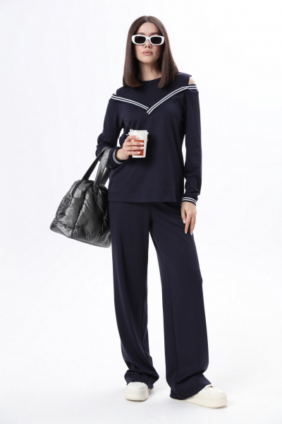 Комплект брюки и джемпер с открытыми плечами из трикотажа LM К1347 синий - фото 1