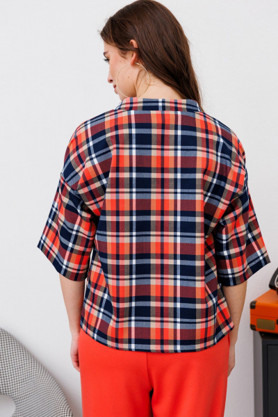 Круглогодичная элегантная блуза из текстиля с воротником-стойкой NikVa 481-3 клетка_мульти - фото 3