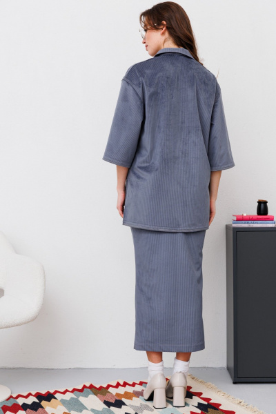 Костюм из вельвета блуза и юбка миди с разрезом для casual образа NikVa 486-2 графит - фото 4