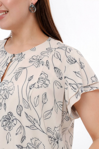 Блуза свободного силуэта из стрейч-шифона, бежевый, лето La rouge 6275 бежевый-(цветы) - фото 6