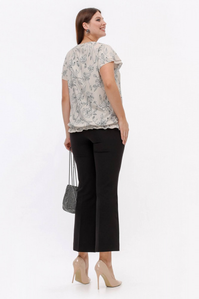 Блуза свободного силуэта из стрейч-шифона, бежевый, лето La rouge 6275 бежевый-(цветы) - фото 4