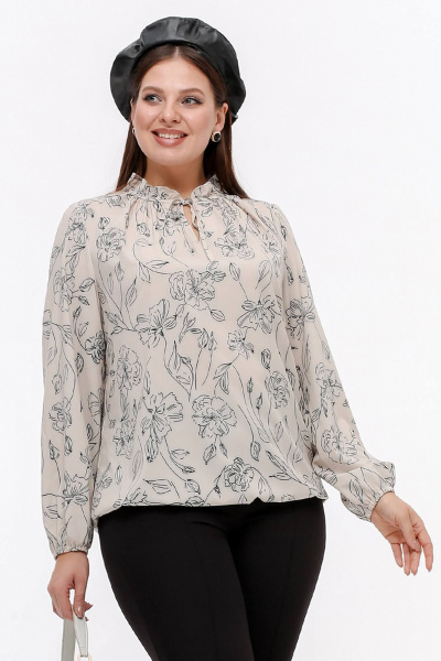 Блуза La rouge 6276 бежевый-(цветы) - фото 1