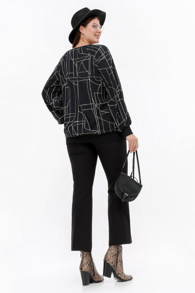 Блуза свободного силуэта из вискозы, черный, демисезон La rouge 6282 черный-(геометрия) - фото 4
