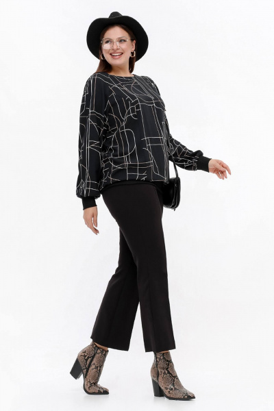 Блуза свободного силуэта из вискозы, черный, демисезон La rouge 6282 черный-(геометрия) - фото 3