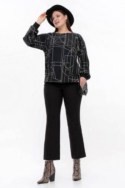 Блуза свободного силуэта из вискозы, черный, демисезон La rouge 6282 черный-(геометрия) - фото 2
