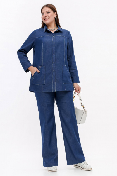 Брюки расширенного к низу силуэта, синий, демисезон La rouge 8054 синий-джинс - фото 6