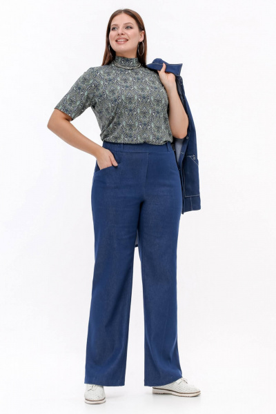 Брюки расширенного к низу силуэта, синий, демисезон La rouge 8054 синий-джинс - фото 1