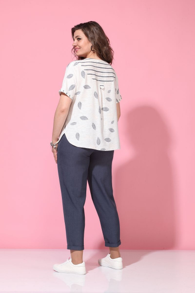 Блуза, брюки Lady Style Classic 1777/2 синий-молоко - фото 5