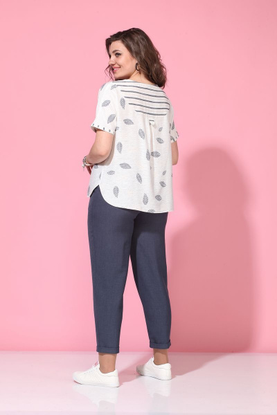 Блуза, брюки Lady Style Classic 1777/2 синий-молоко - фото 4