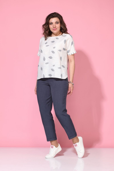 Блуза, брюки Lady Style Classic 1777/2 синий-молоко - фото 3