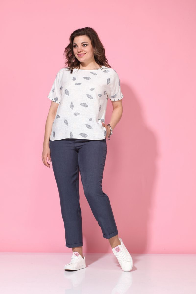 Блуза, брюки Lady Style Classic 1777/2 синий-молоко - фото 2