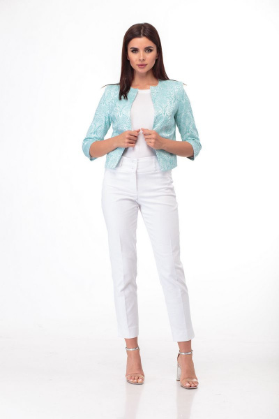 Голубой укороченный жакет из хлопка для повседневных образов Anelli 230 мята - фото 1