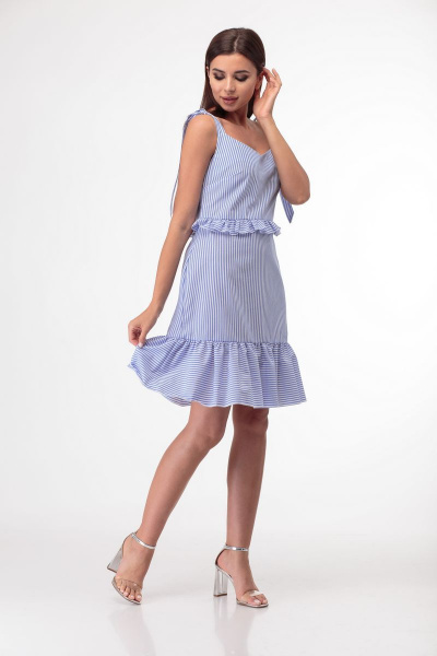 Летний голубой сарафан в полоску с рюшами и регулировкой бретелей Anelli 851 голубой - фото 7