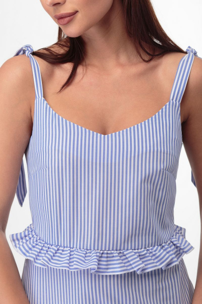 Летний голубой сарафан в полоску с рюшами и регулировкой бретелей Anelli 851 голубой - фото 4