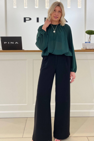Блуза из шифона с объемными рукавами и сборкой PINA 20711 зеленый - фото 1