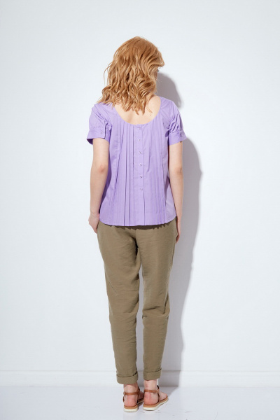 Летняя хлопковая блузка с короткими рукавами и складками Anna Majewska 920 сирень - фото 2