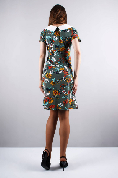 платье заниженной талии с белым воротником Mita ЖМ820 зеленый+цветы - фото 3