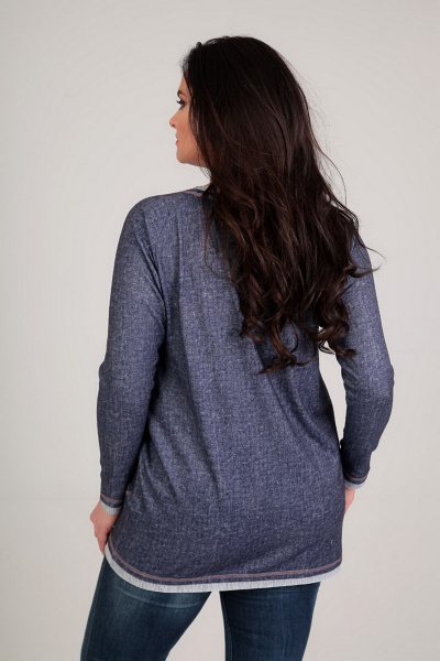 Удлиненный джемпер из шерсти и трикотажа с карманами и печатью Таир-Гранд 62288 джинс - фото 2