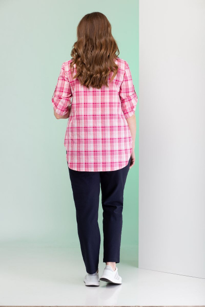 Летняя розовая блузка из текстиля с коротким рукавом на пуговицах Angelina & Сompany 381 розовый - фото 4