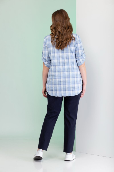 Голубая блузка из хлопка с воротом и рукавом 3/4 ANIDEN 382 голубой - фото 3