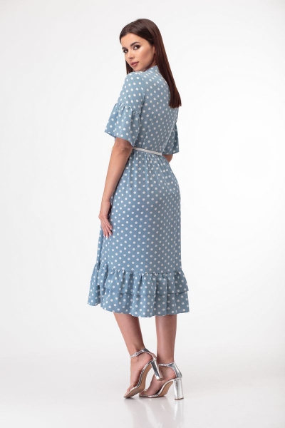 Платье с горошковым принтом и отрезной талией из хлопка Anelli 713 бирюза - фото 7