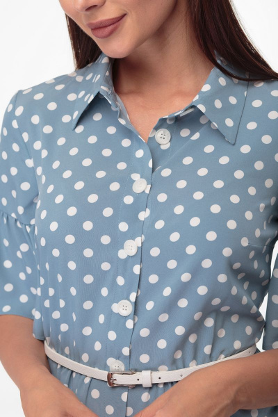 Платье с горошковым принтом и отрезной талией из хлопка Anelli 713 бирюза - фото 5