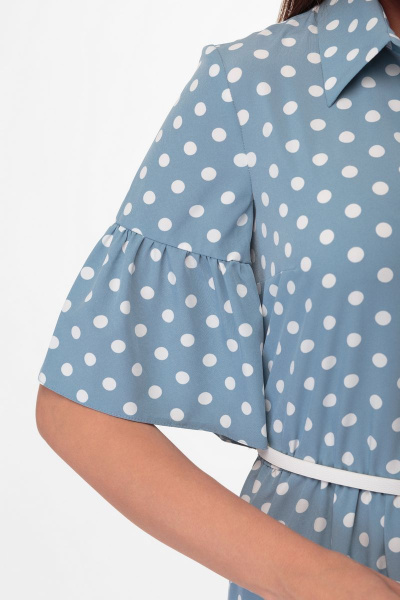 Платье с горошковым принтом и отрезной талией из хлопка Anelli 713 бирюза - фото 4
