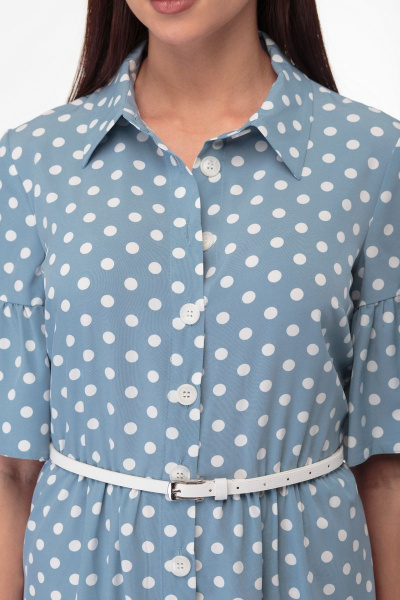 Платье с горошковым принтом и отрезной талией из хлопка Anelli 713 бирюза - фото 3