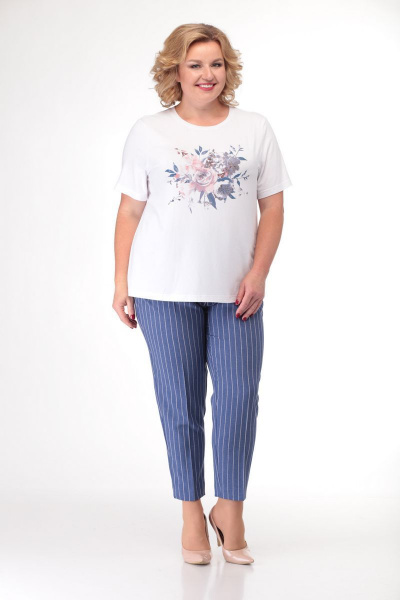 Летний комплект жакет, блуза и брюки из комбинированного текстиля Кэтисбел 3464 василек - фото 4