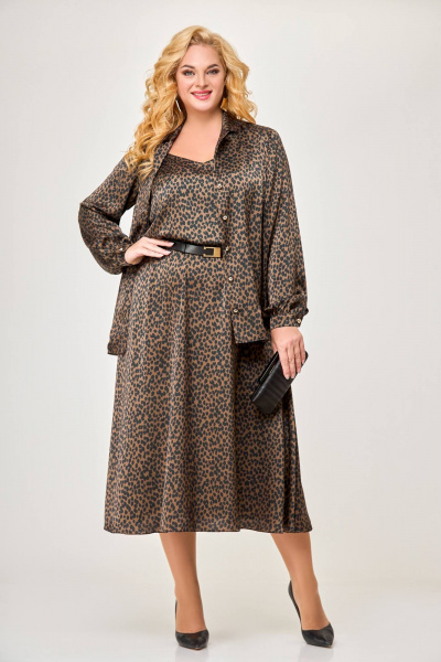 Зимнее пальто из искусственного меха на каждый день Swallow 601 шоколадный_ирбис - фото 1