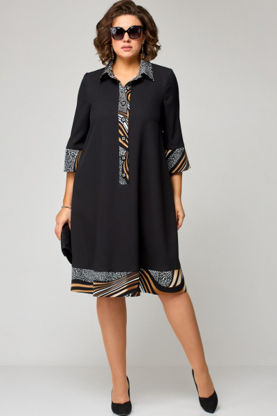 Платье EVA GRANT 7322 черный+принт_карамель - фото 4