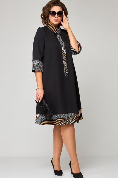 Платье EVA GRANT 7322 черный+принт_карамель - фото 2