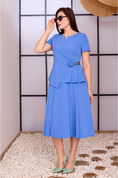 Синяя блуза с фигурным вырезом и юбка на резинке Lissana 4732 - фото 4