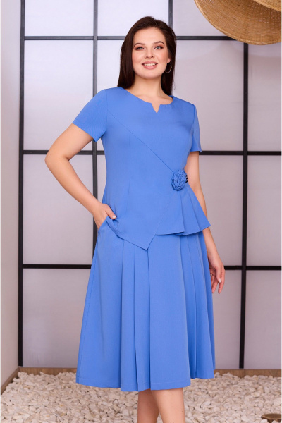 Синяя блуза с фигурным вырезом и юбка на резинке Lissana 4732 - фото 2