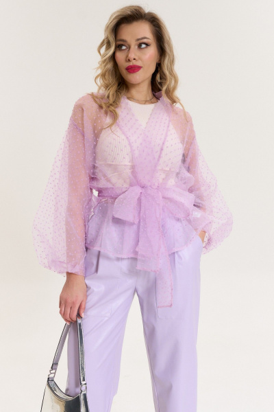 Брючный костюм из текстиля с зауженными брюками и жакетом Anastasia 1088 лаванда - фото 13